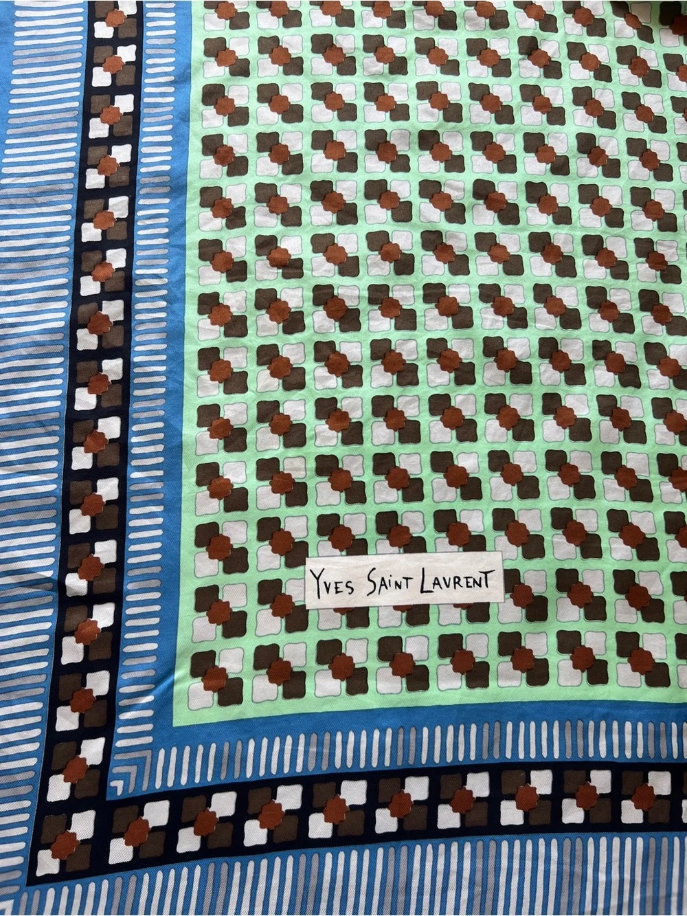 RARE 70s Yves Saint Laurent YSL Vintage Silk Scarf Geometric Mod Print 34”x34”